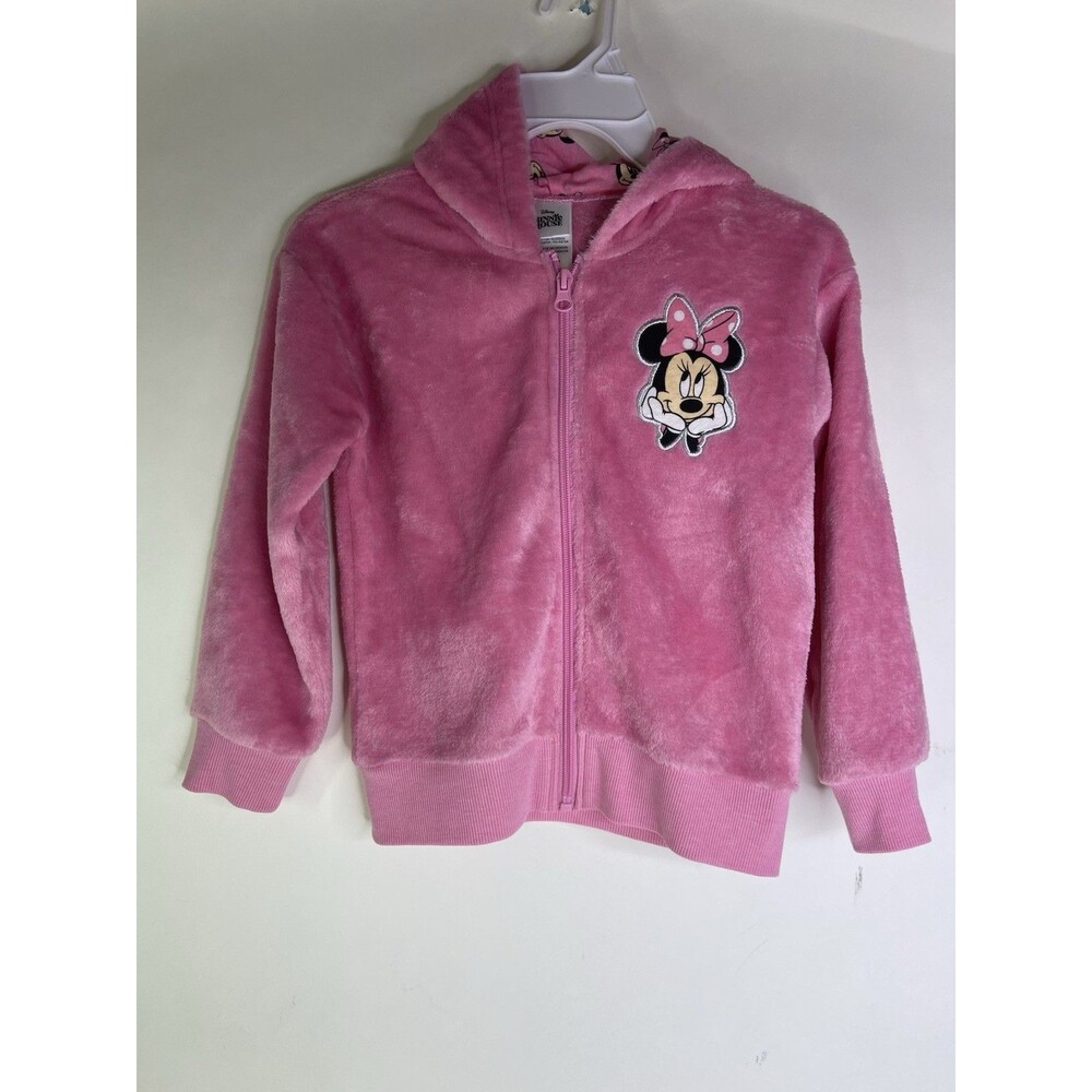 Disney Minnie Mouse Pink Soft Hooded Ears Zip Up Hoodie Girls Size 5